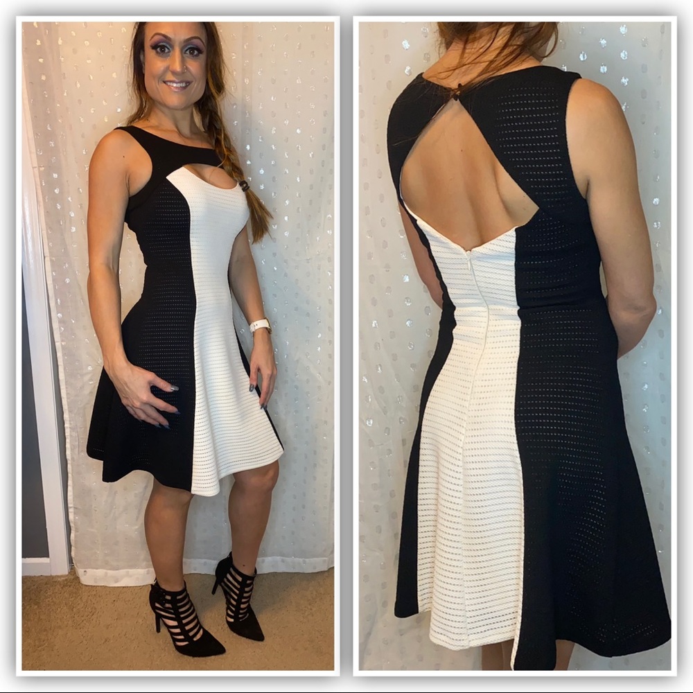 GUESS black and white a-line, cut out dress.